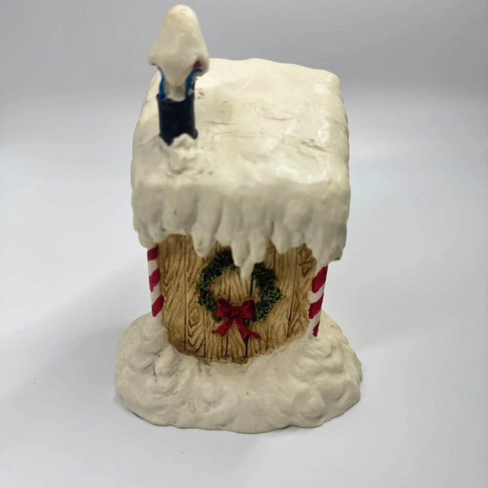 Vintage 1989 Enesco Christmas Elf in Outhouse Figurine Humorous Holiday Decor